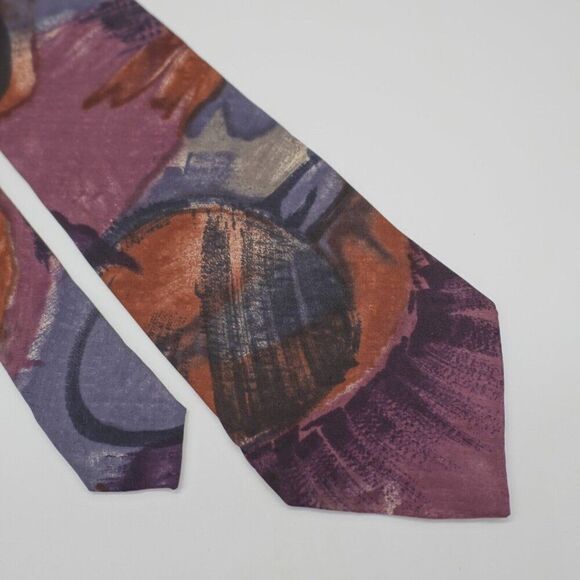 Paolo‎ Gucci Purple Orange Blue Abstract Print Silk Tie - Picture 1 of 6